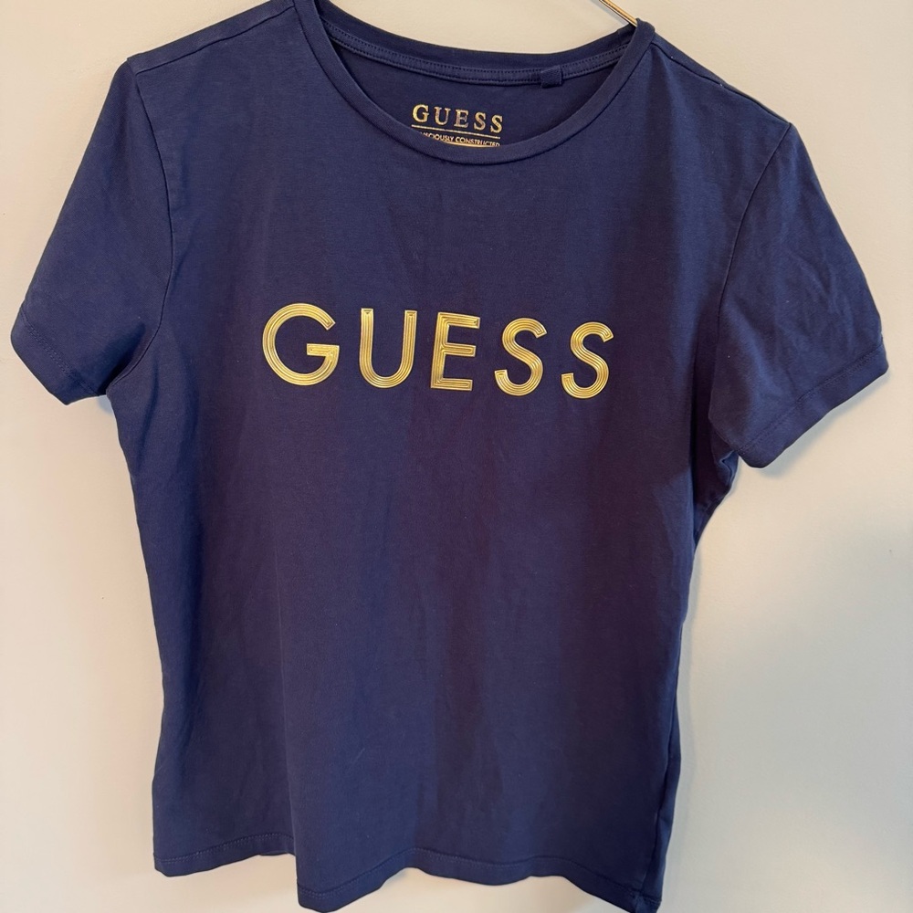 GUESS Women's Short Sleeve T-Shirt Navy Blue Size MEDIUM